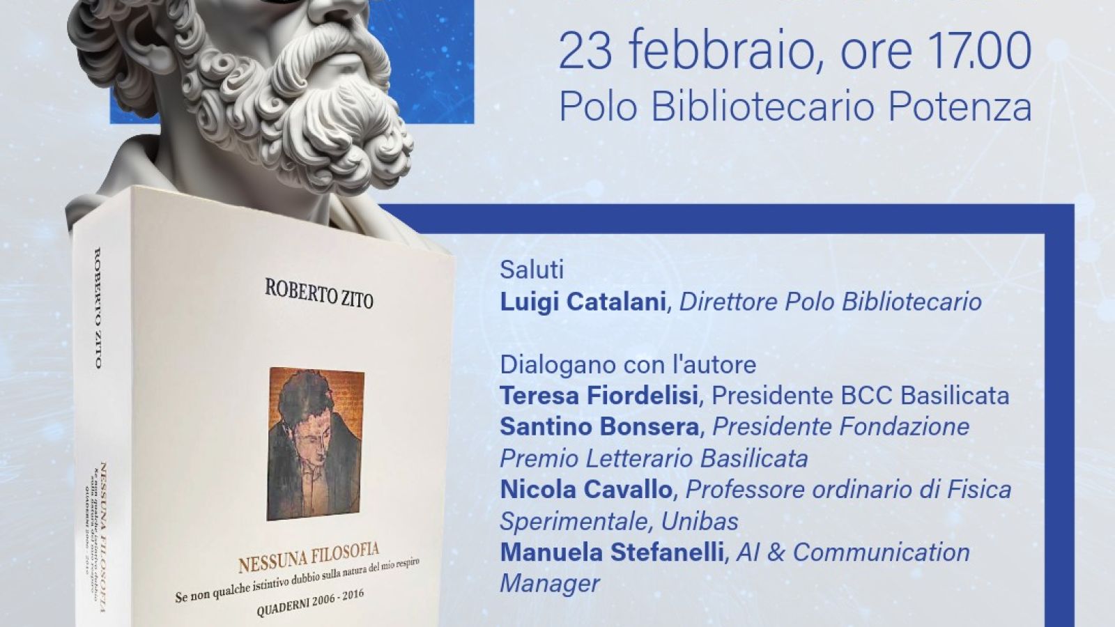 NESSUNA FILOSOFIA DI ROBERTO ZITO: PRESENTAZIONE  AL POLO BIBLIOTECARIO DI POTENZA